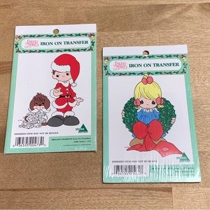 Two New Vintage Precious Moments Girl and Boy Christmas Iron On Transfers